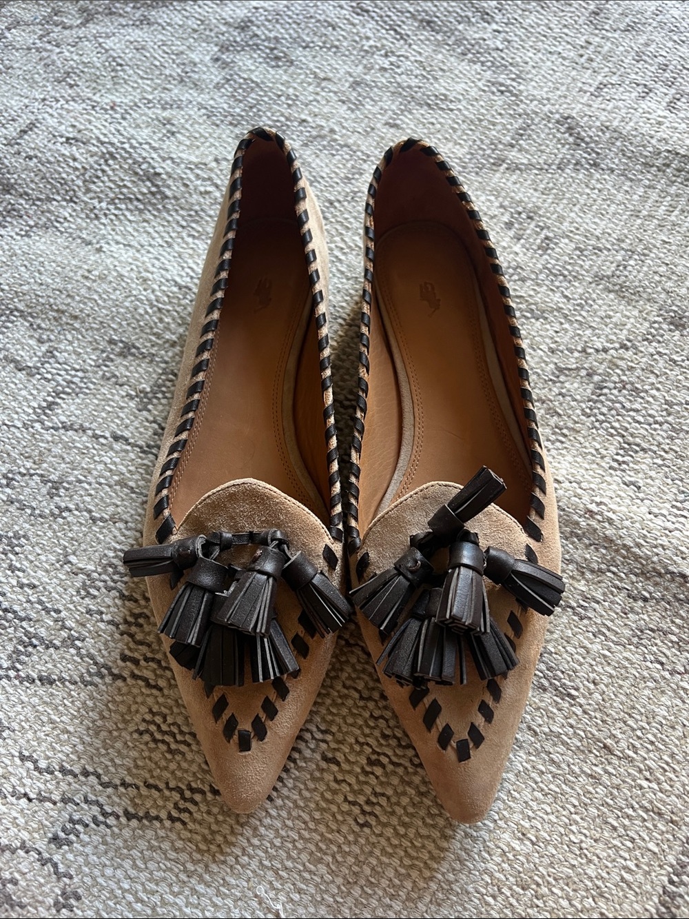 Polo by Ralph Lauren Tan Suede Pointed Tassel Flats